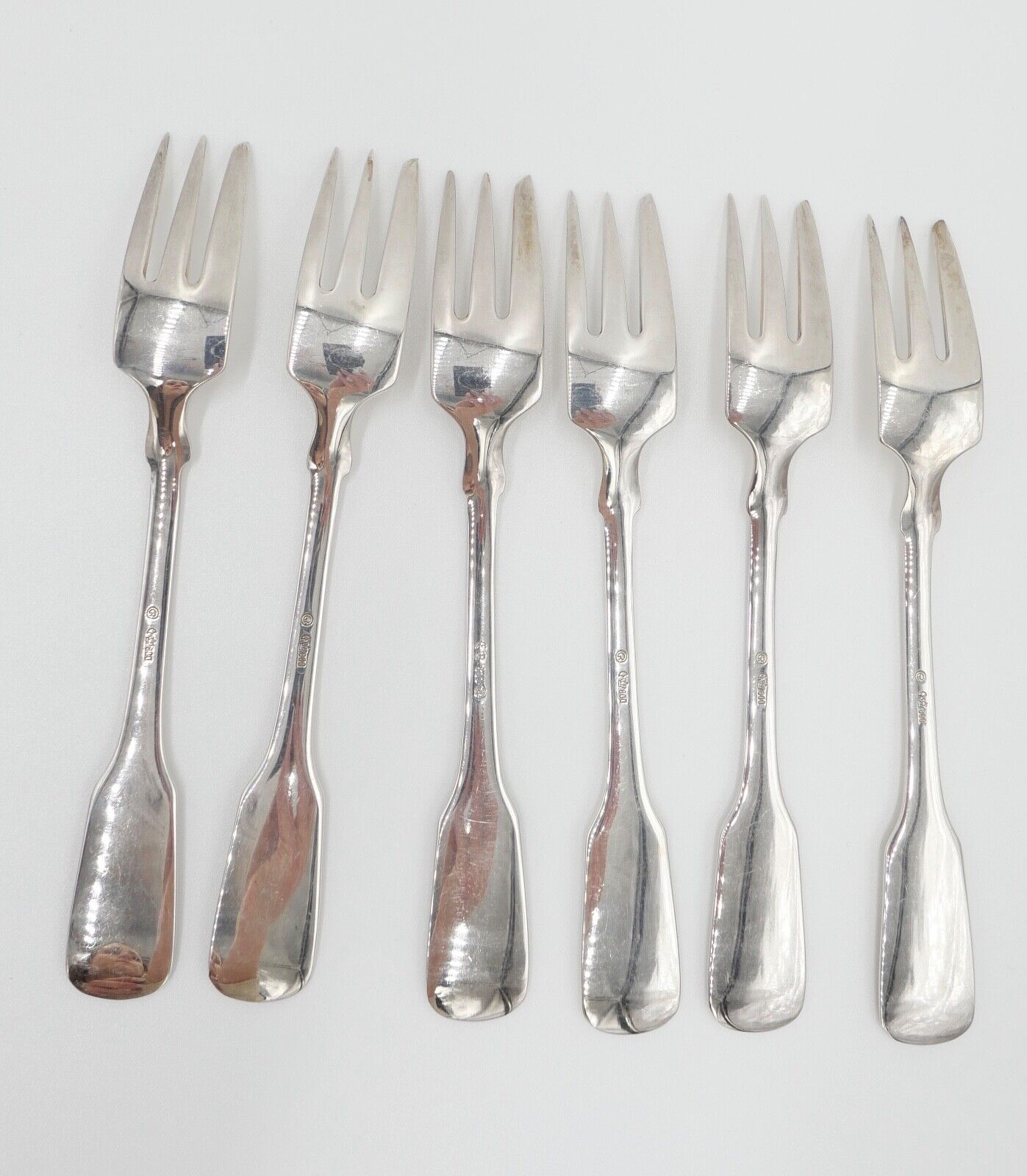 800 Silber Besteck 6 tlg. Kuchengabel Gebrüder Reiner Spatenmuster Monogramm JM - Antikhandel-Stuttgart