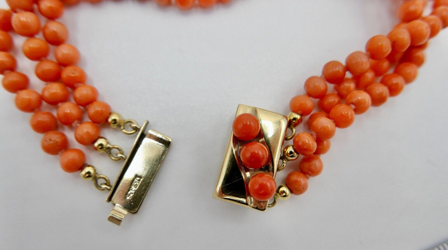 Korallen Armband 3 REIHIG 925 JKa Silber vergoldet ( aus einem Set ) - Antikhandel-Stuttgart