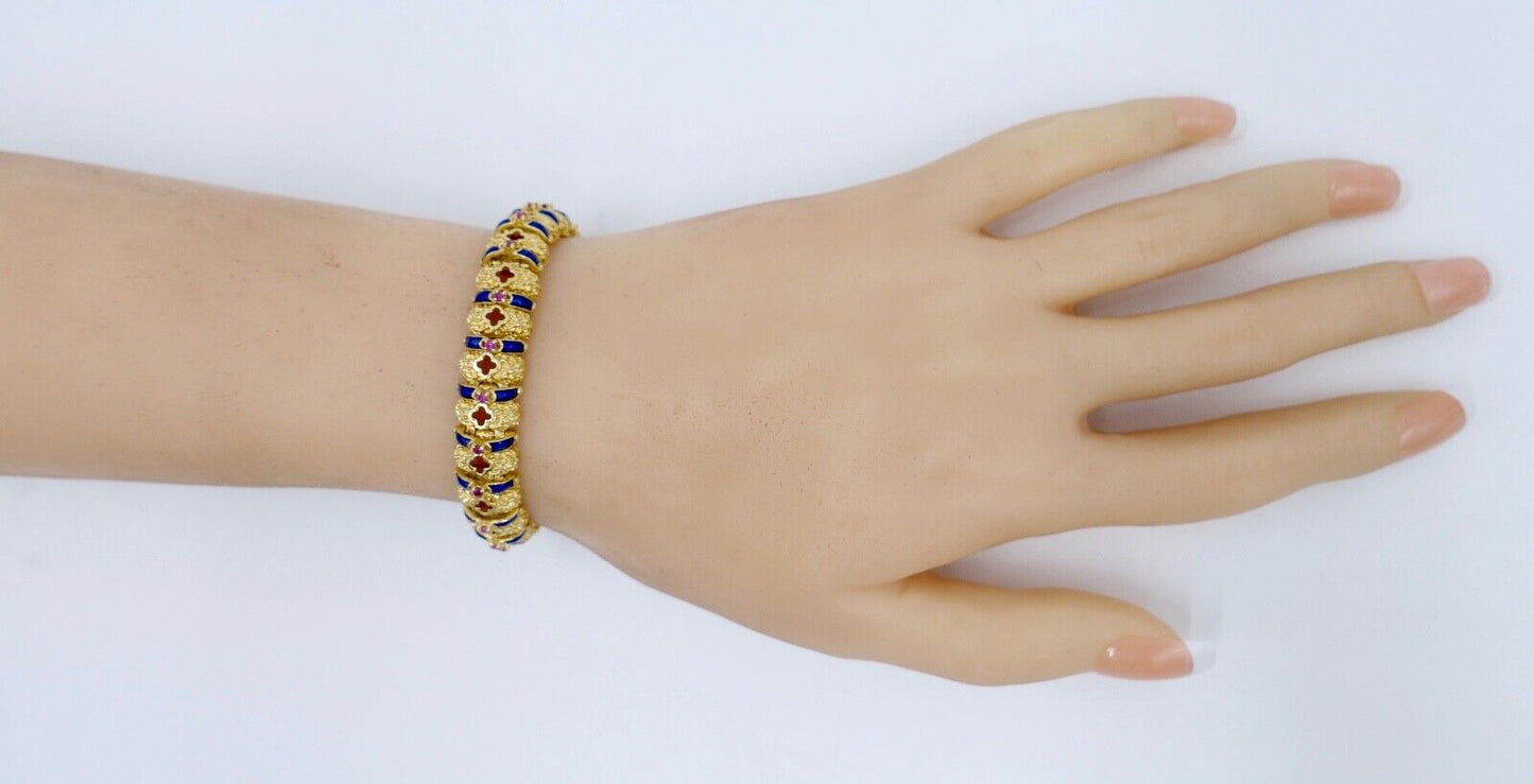 Massives UNOAERRE Gelbgold Armband 750 18K Emaille Rubin 1AR Arezzo Italien 60er - Antikhandel-Stuttgart