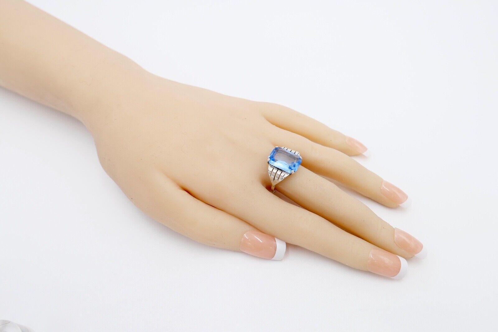 ART DECO Damenring Ring Silber 835 Gr. 57 mit blauem Glasstein - Antikhandel-Stuttgart