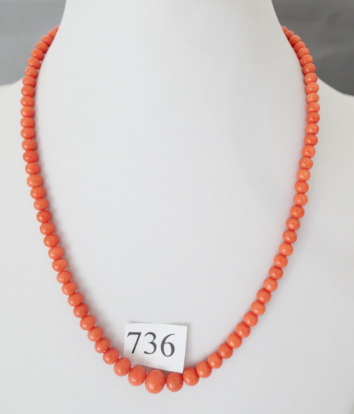 Korallen Kette coral necklace Kugel 44 cm Ø 8,4 mm Silber verholdet - Antikhandel-Stuttgart