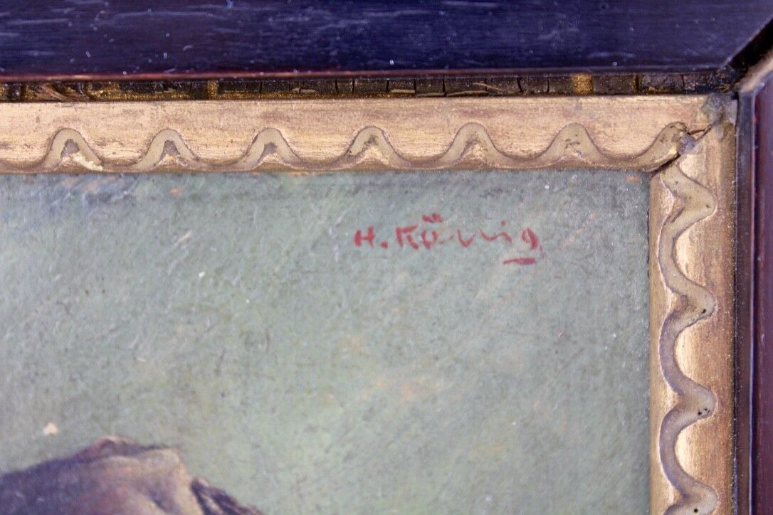 " HEIN KÖNIG " Bild Öl Gemälde Portrait Mann mit Weinglas 32x29 cm Gerahmt - Antikhandel-Stuttgart