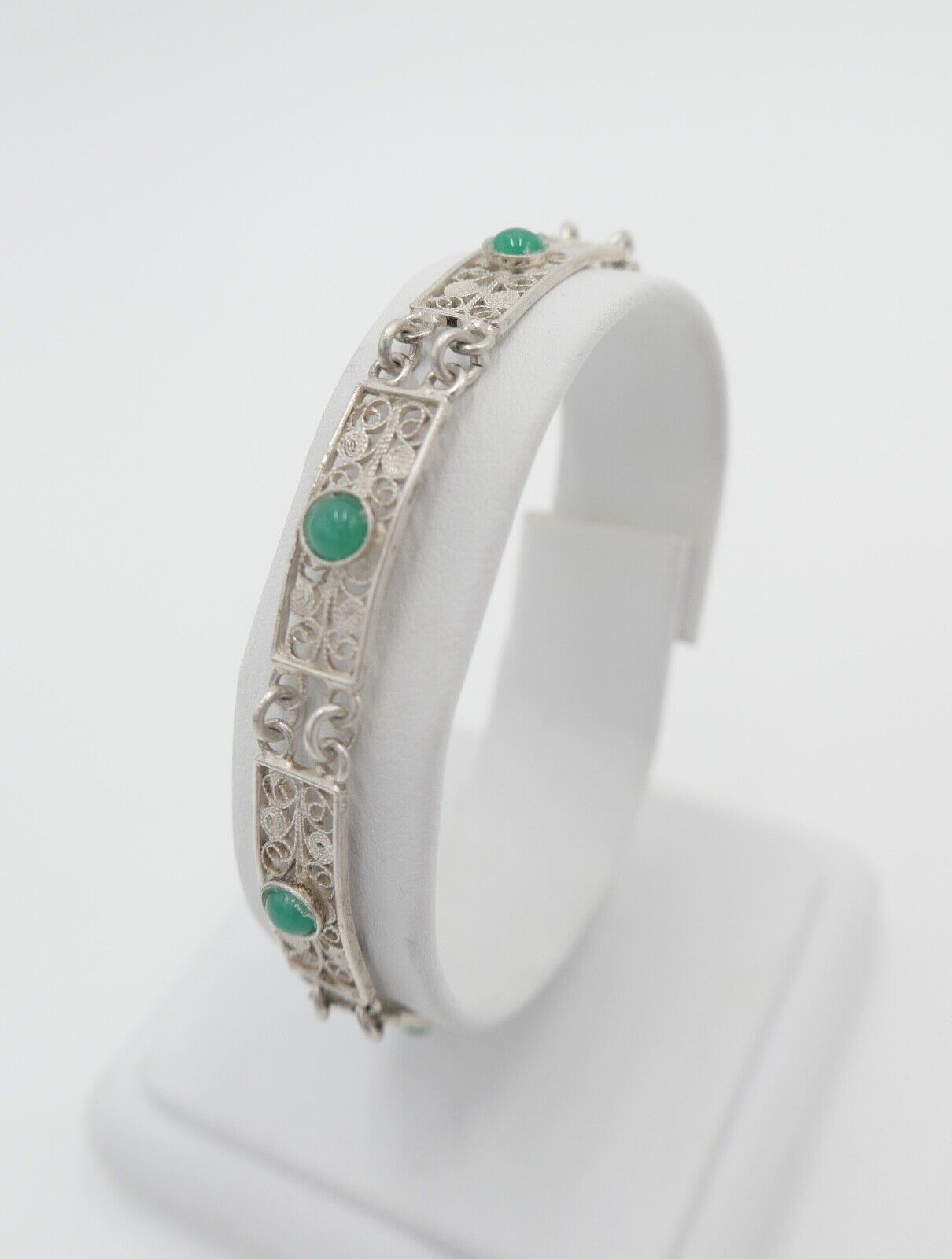 filigranes 60er Jahre 800 Silber Armband mit Chrysopras - Antikhandel-Stuttgart