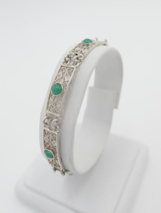 filigranes 60er Jahre 800 Silber Armband mit Chrysopras - Antikhandel-Stuttgart