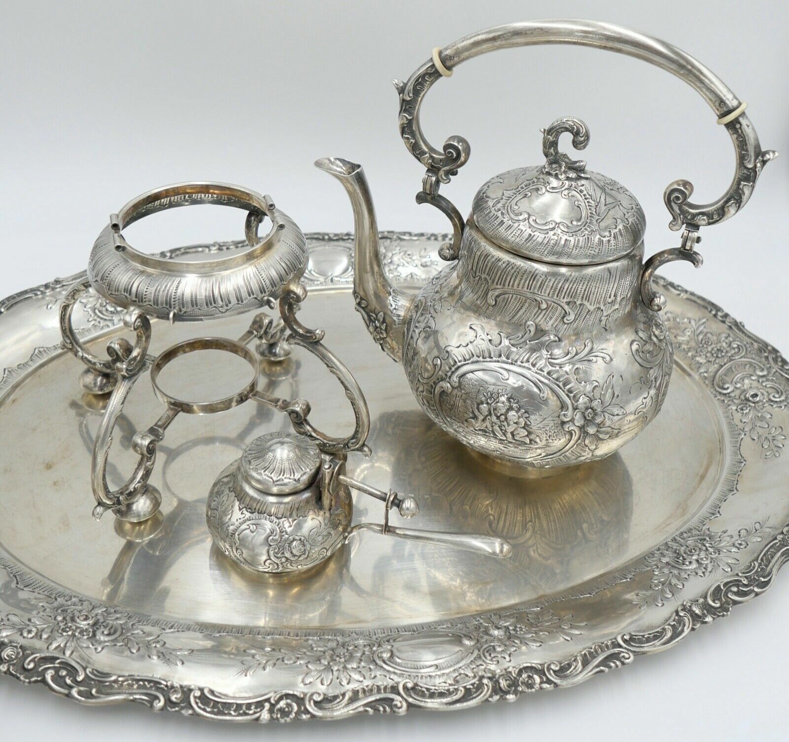 XL Jugendstil Kaffee Tee Service " Friedrich Reusswig Hanau " 800 Silber 6 KG - Antikhandel-Stuttgart
