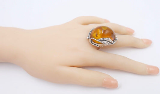 Bernstein Handarbeit Designer Ring Gr. 57 Silber 925 - Antikhandel-Stuttgart