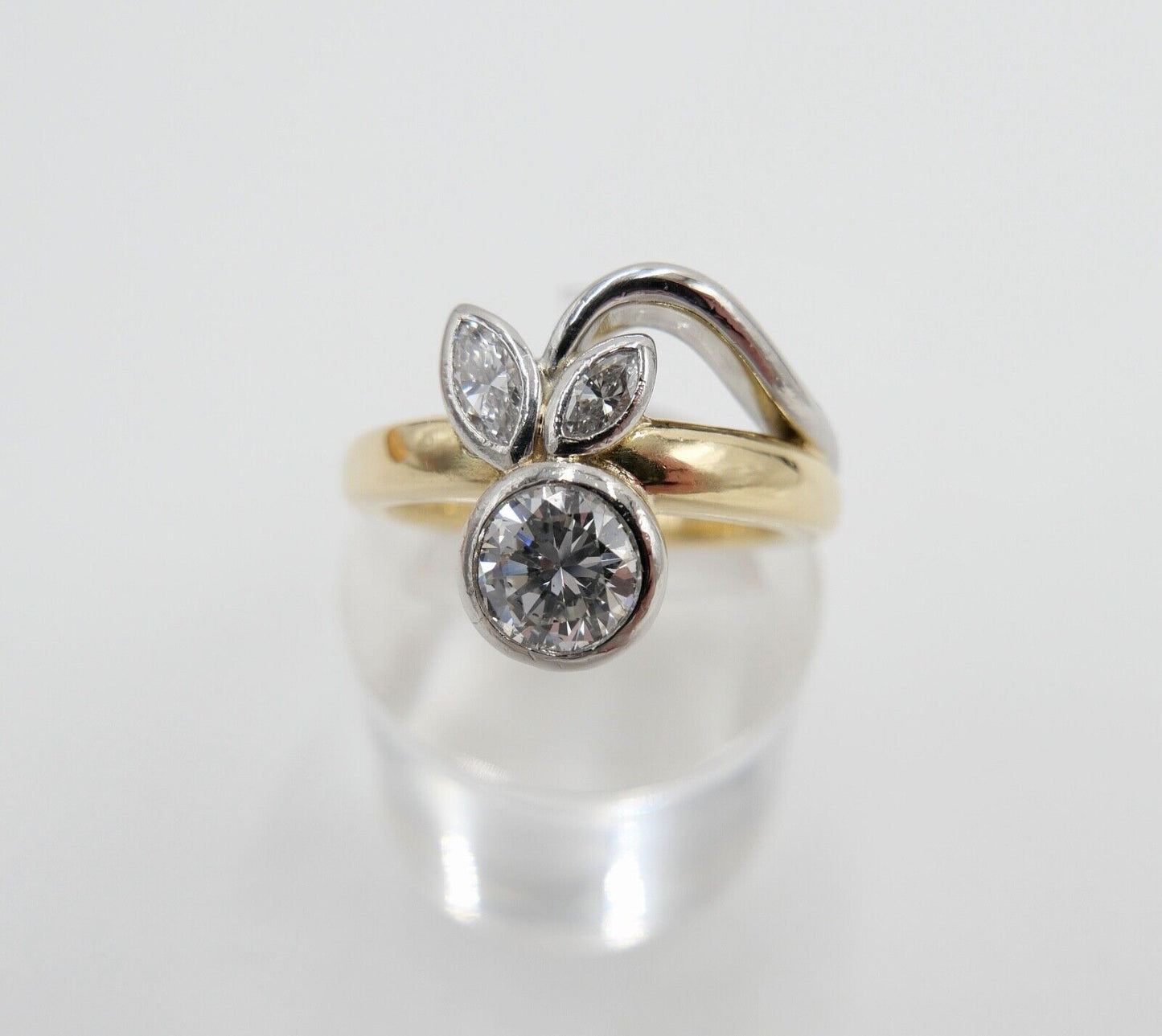 JACOBI Floraler Bicolor 750 18K Gold & 950 Platin Ring Brillant 1,06 Ct Gr.54-55 - Antikhandel-Stuttgart