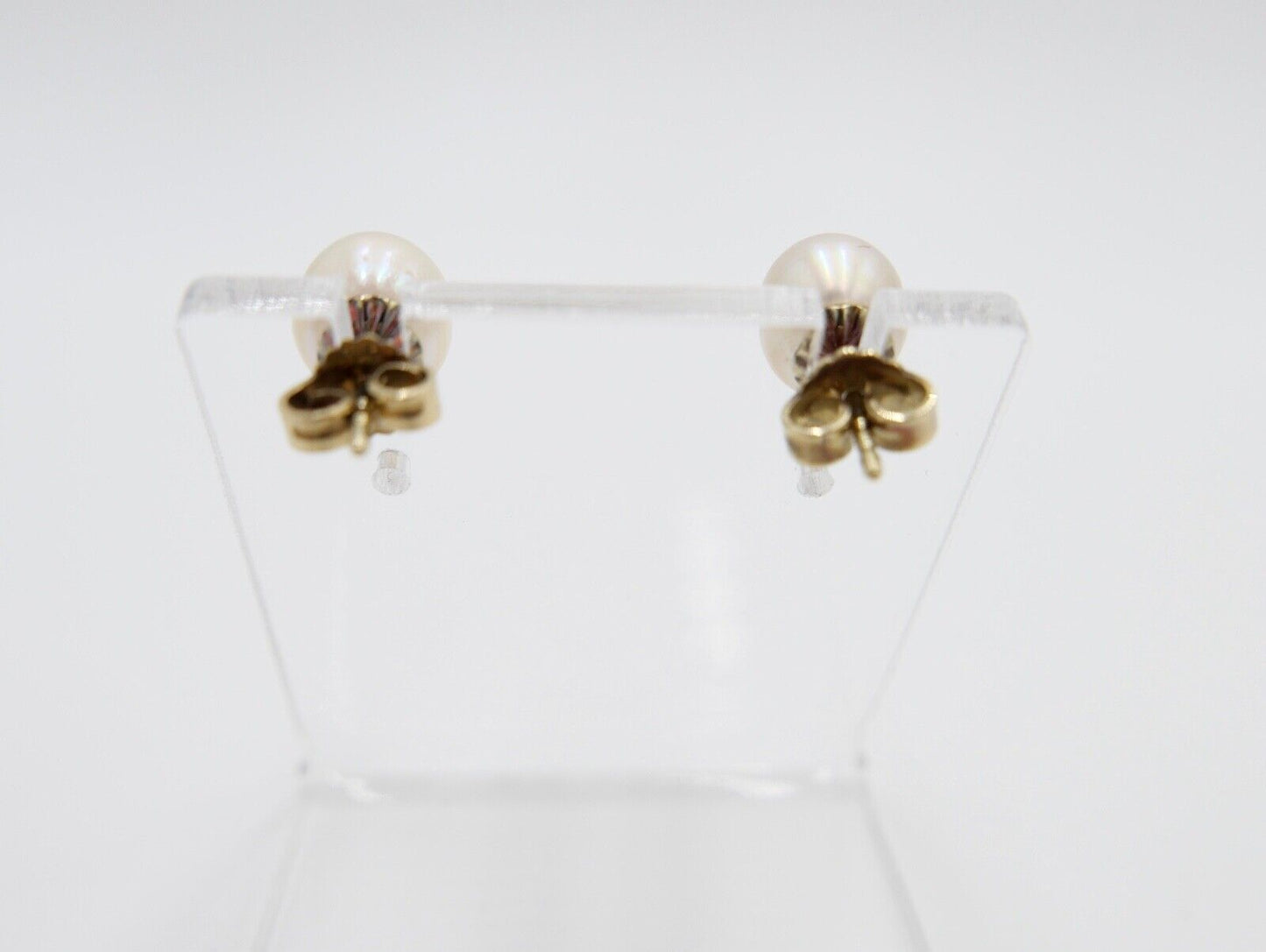 1980er Gelbgold 585 14K Perlen Ohrringe Ohrstecker Ø 7,9mm Butterfly Verschluss - Antikhandel-Stuttgart