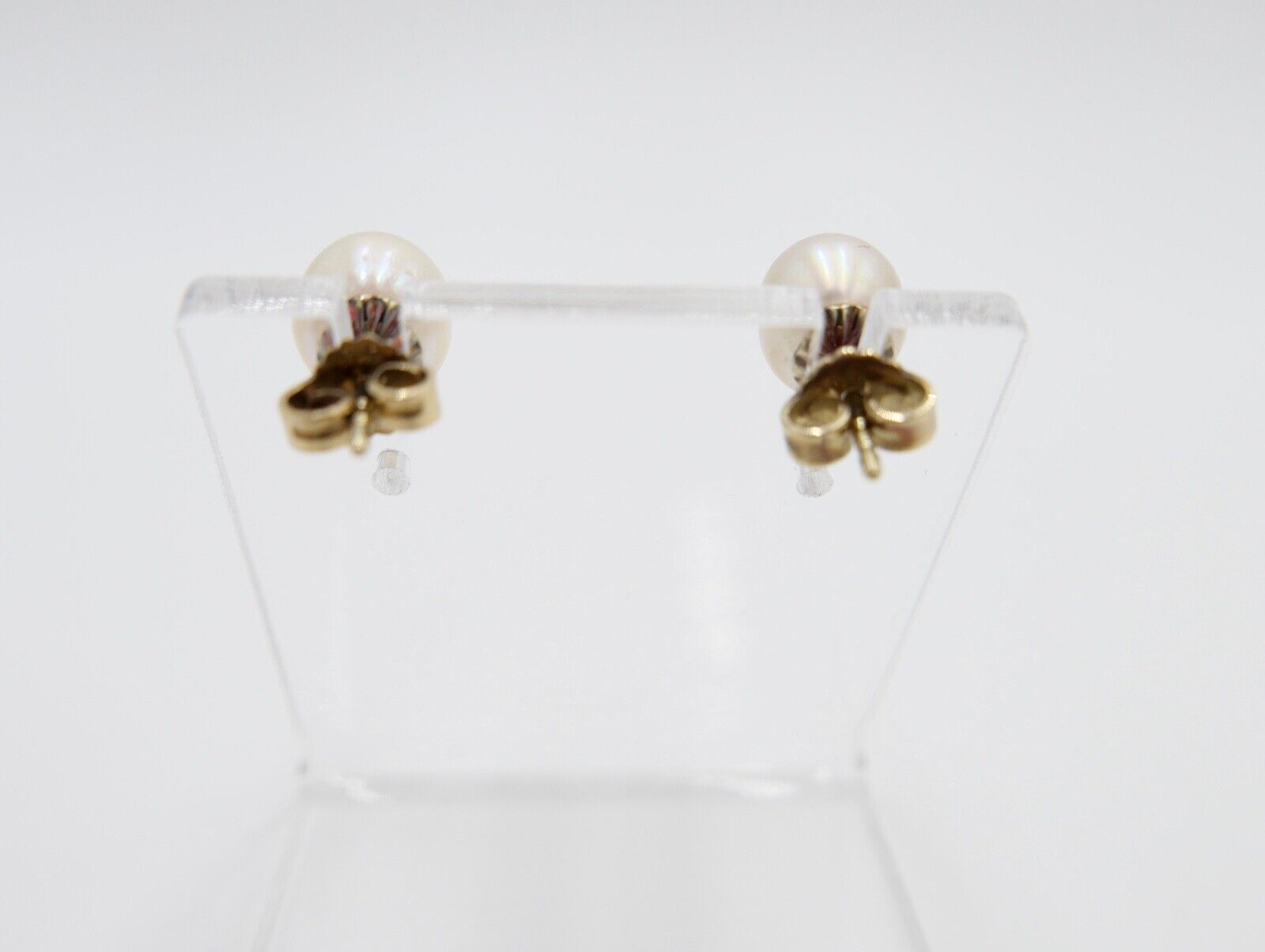 1980er Gelbgold 585 14K Perlen Ohrringe Ohrstecker Ø 7,9mm Butterfly Verschluss - Antikhandel-Stuttgart