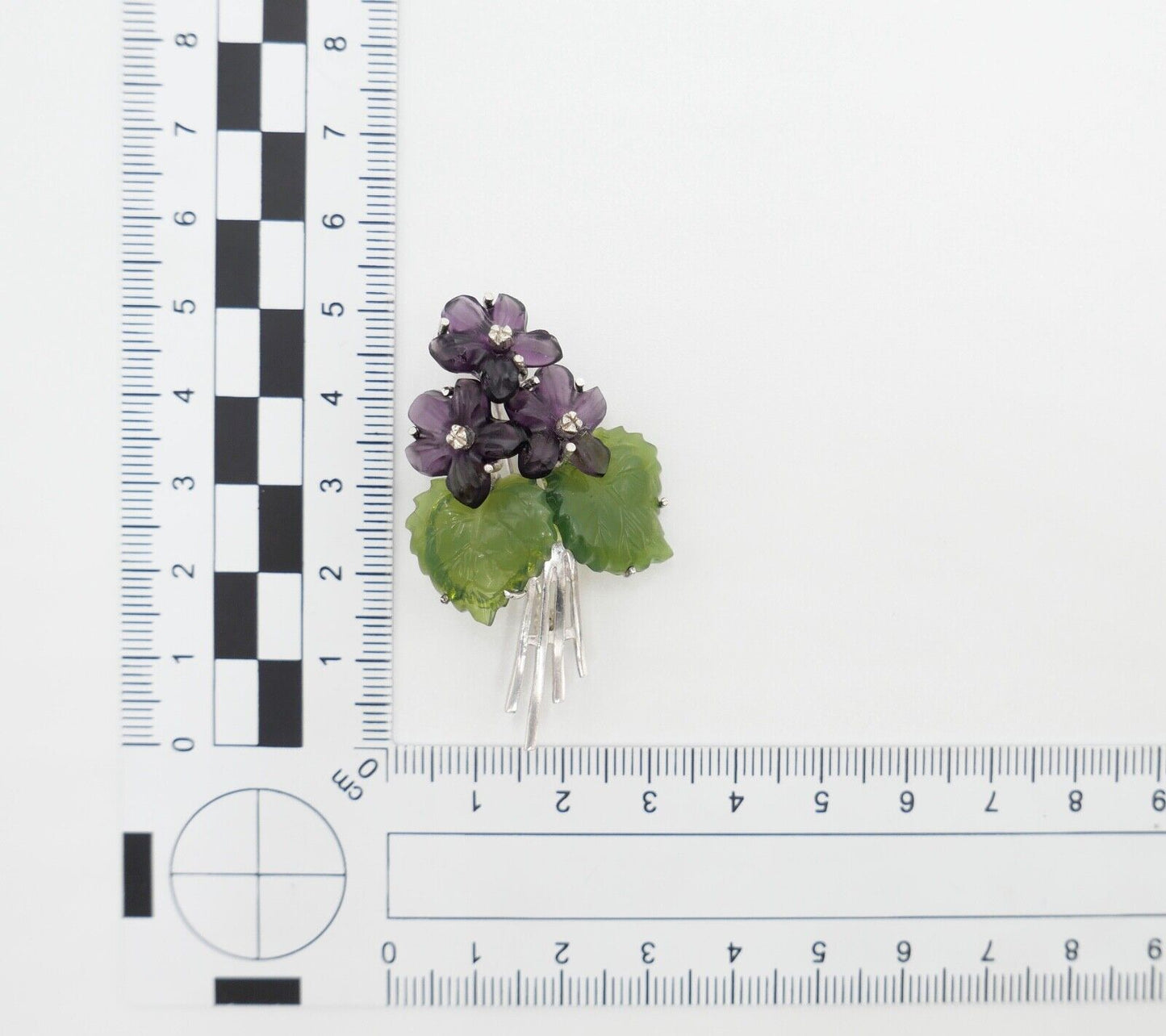 70er Jahre Florale Silberbrosche Brosche Silber 835 Blumen aus Glas Glassteine - Antikhandel-Stuttgart