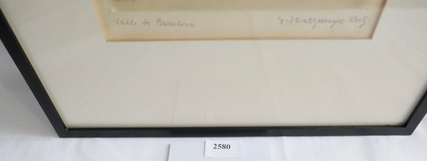 T. SKATHMEYER-WENZ Original Kohlezeichnung Calle de Barcelona Unikat gerahmt