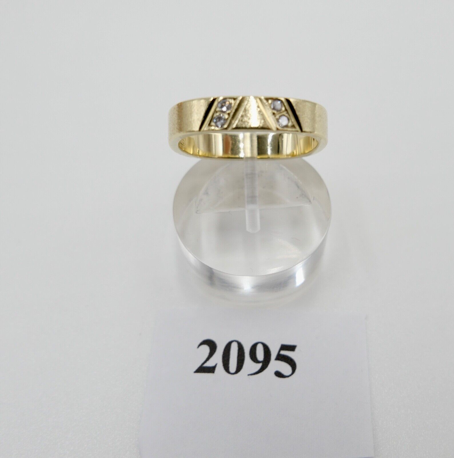Eckiger 585 RS 14K Gelbgold Damen Ring 4x Diamanten Gr. 59 mattiert matt 1980er - Antikhandel-Stuttgart