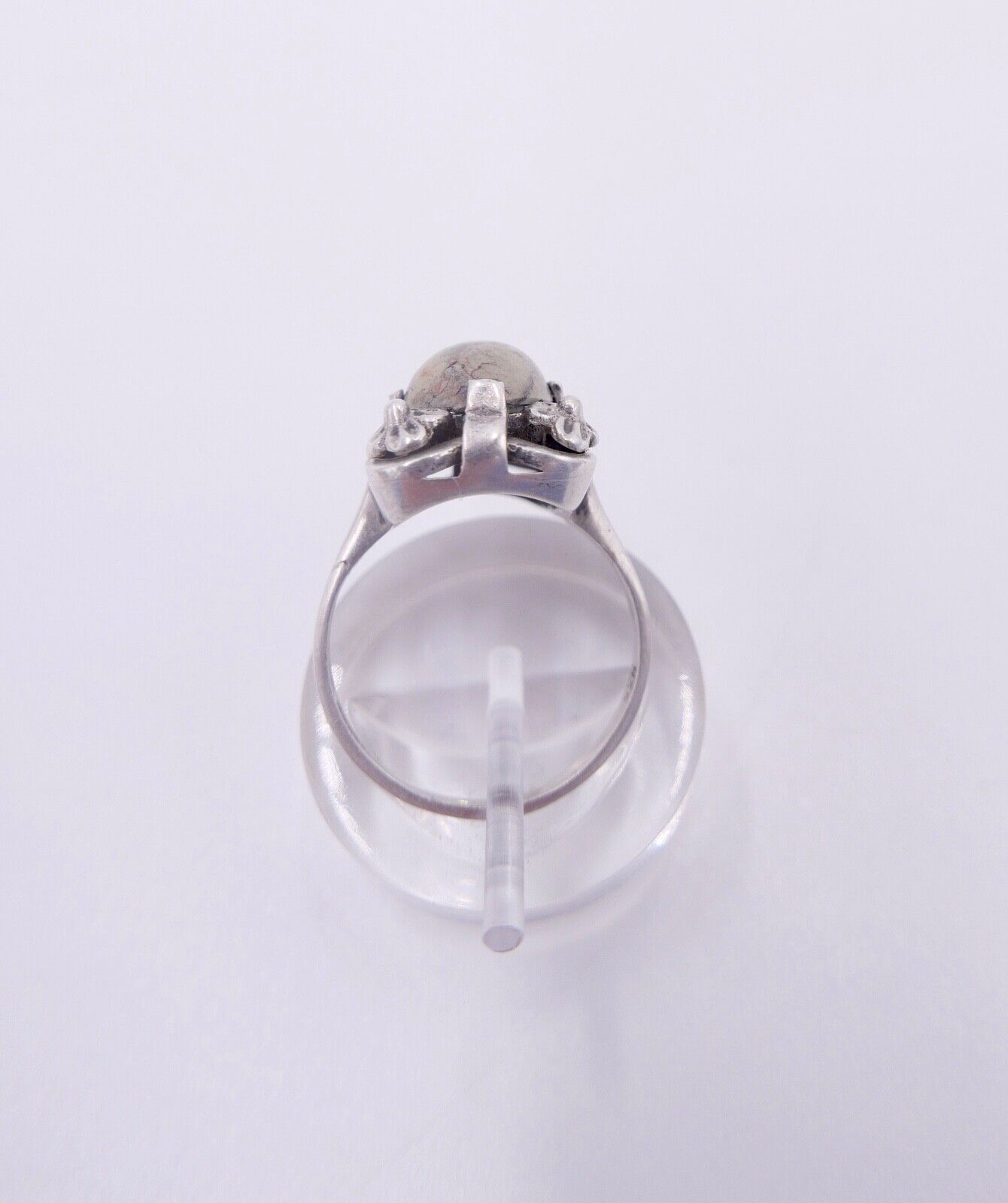 50er Jahre Damenring 835 Silber Gr. 54 mit grünem Jaspis Cabochon - Antikhandel-Stuttgart