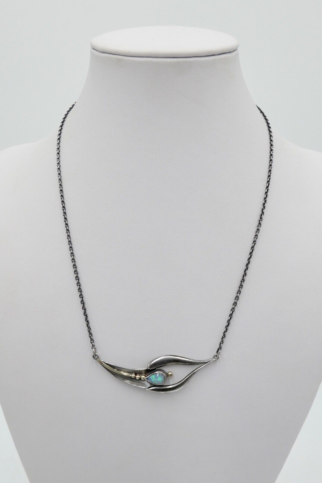 altes Collier Opal Imitat Silber 925 Kette 45,3 cm Teil vergoldet Punze PHJ DD - Antikhandel-Stuttgart