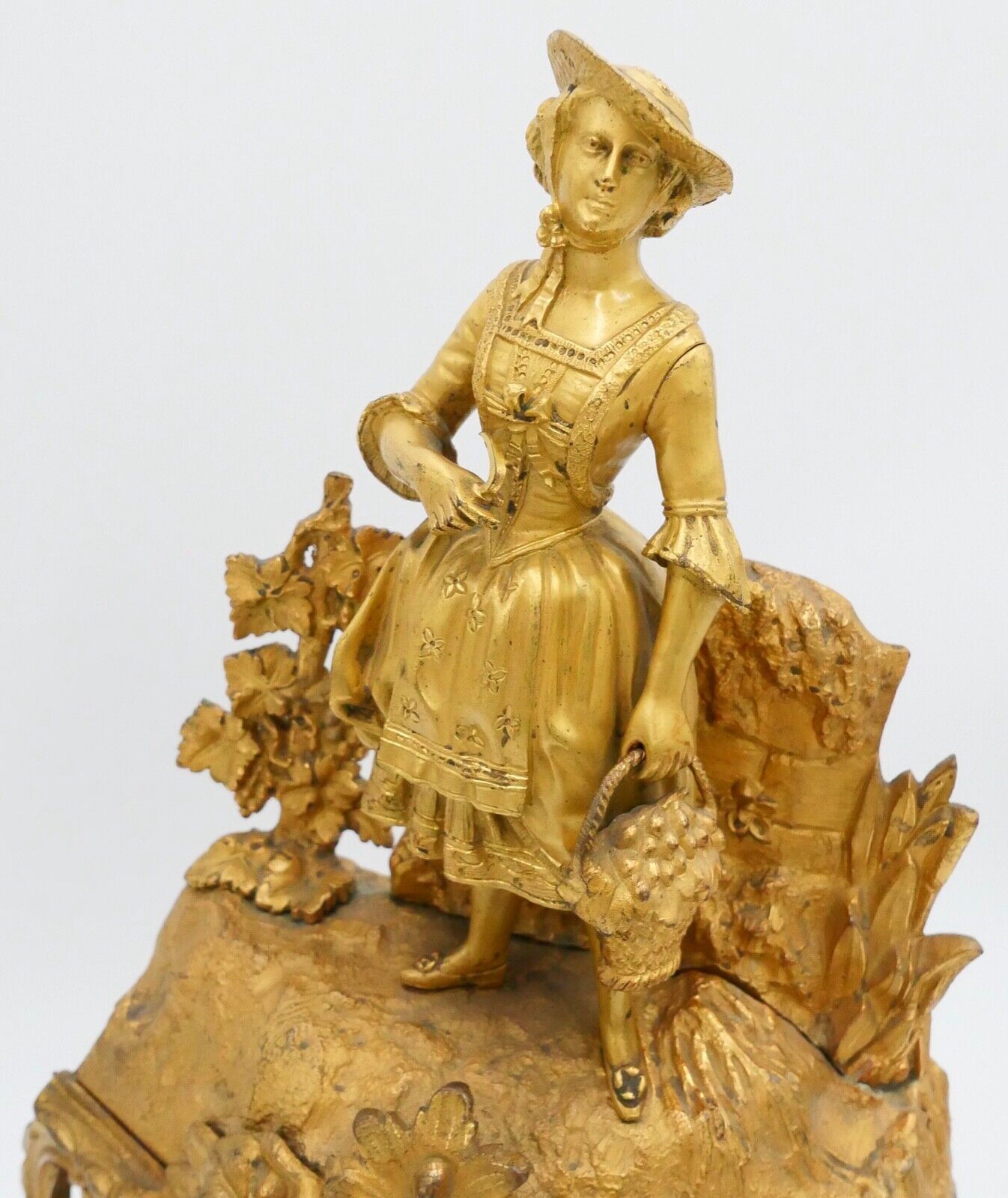 Gehäuse für Kaminuhr feuervergoldet 40 cm Höhe Weinbäuerin Messing Bronze - Antikhandel-Stuttgart