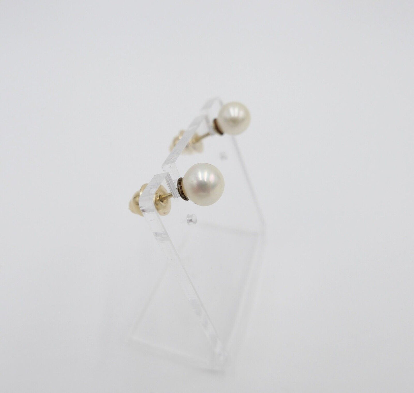 1980er Gelbgold 585 14K Perlen Ohrringe Ohrstecker Ø 6,8mm - Antikhandel-Stuttgart