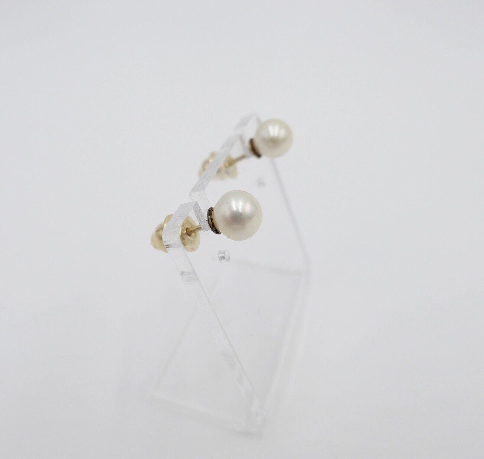 1980er Gelbgold 585 14K Perlen Ohrringe Ohrstecker Ø 6,8mm - Antikhandel-Stuttgart