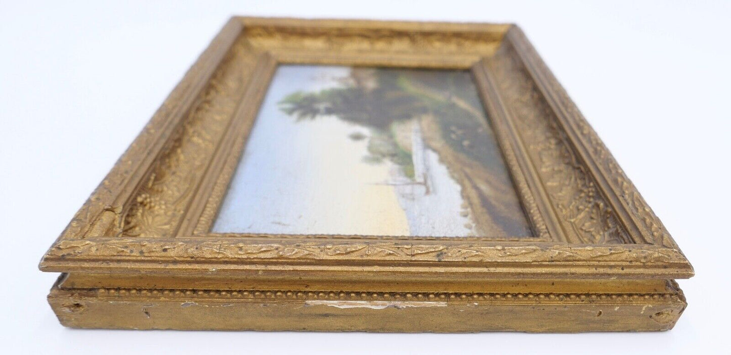 kleines Ölgemälde Öl auf Holz sig. C. Halm Landschaft Dünen Hafen very. Dänemark - Antikhandel-Stuttgart