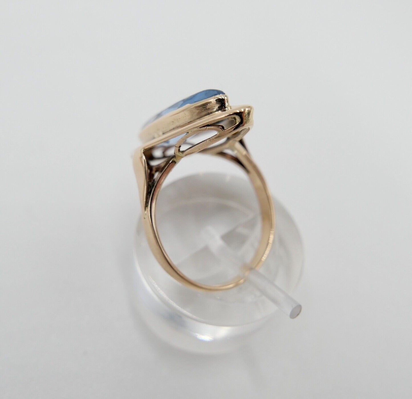 1950er Rotgold Ring Navette Form 14K 585 Gr. 57 Damen mit blauen synth. Spinell - Antikhandel-Stuttgart