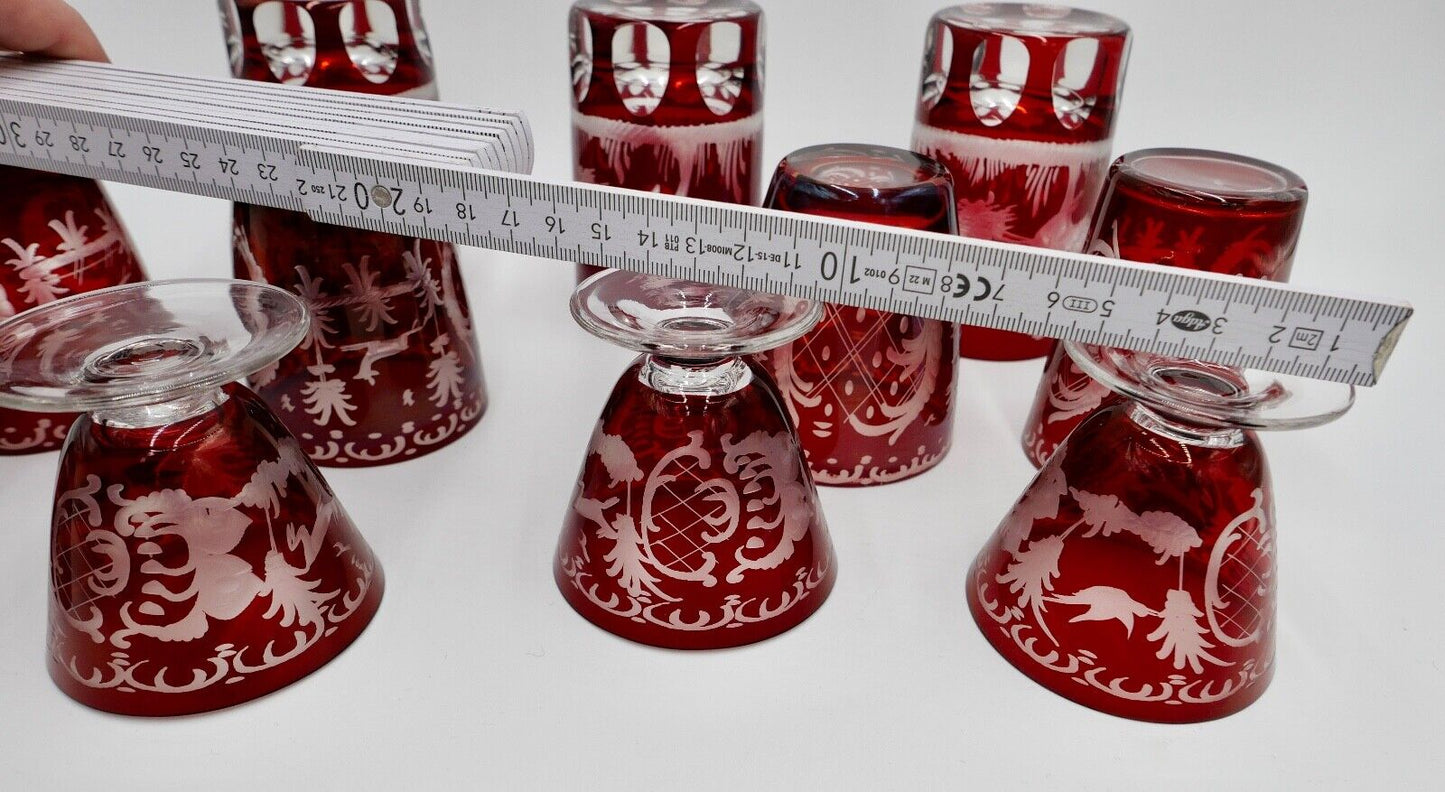 11x Jugendstil Gläser rubinrot Becher Glas EGERMANN Tierwelt um 1900 - Antikhandel-Stuttgart