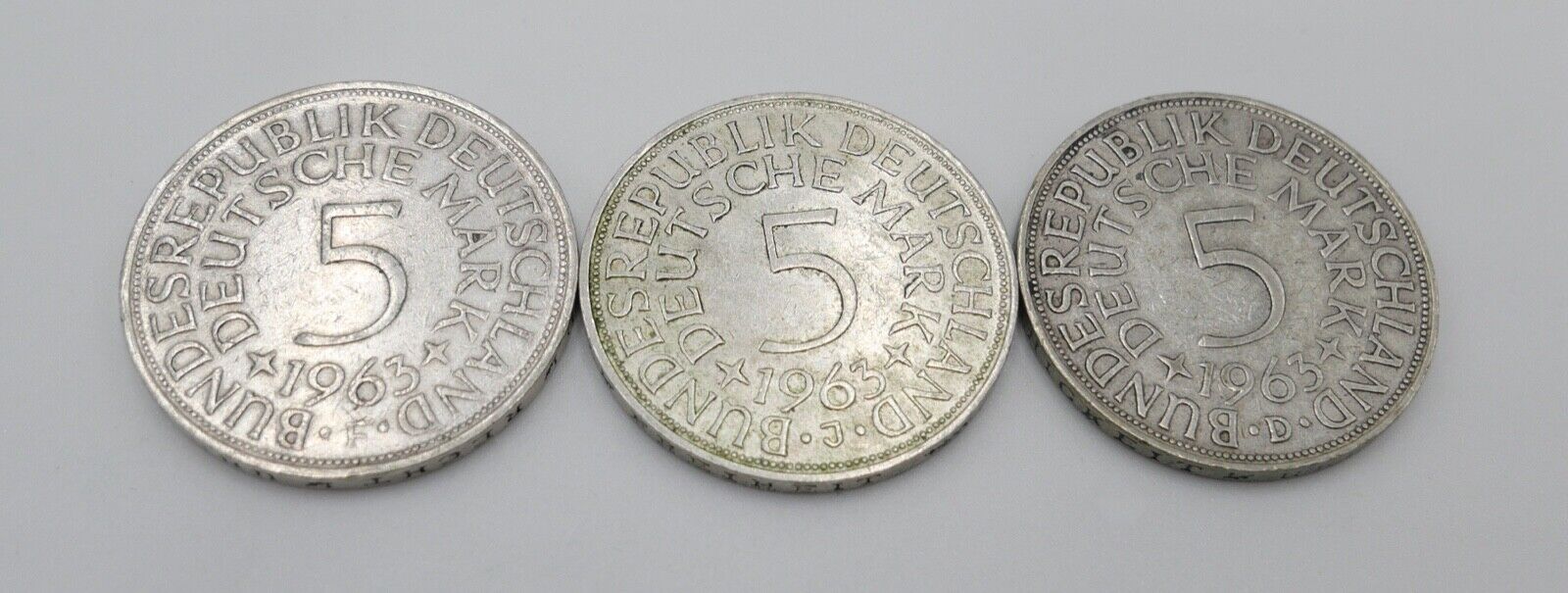 3x 5 DM 1963 J.387 Silbermünzen Silberadler Heiermann D F J - Antikhandel-Stuttgart