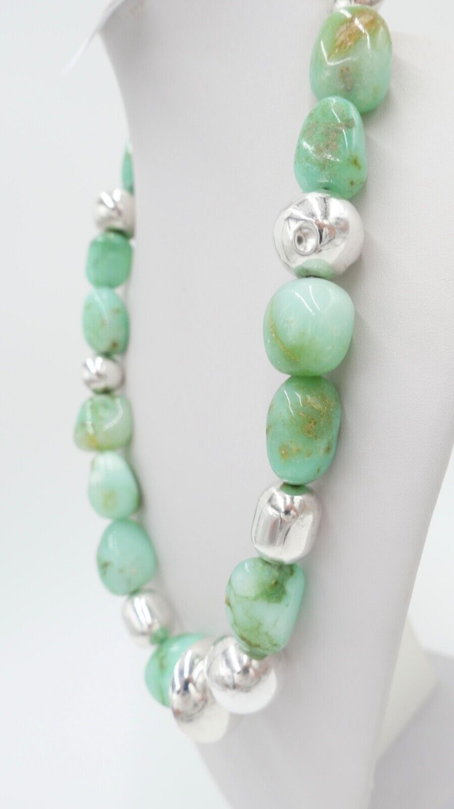 schwere Chrysopras Kette Collier mit 925 Silber Kugel 59cm Magnet Verschluss RKG - Antikhandel-Stuttgart