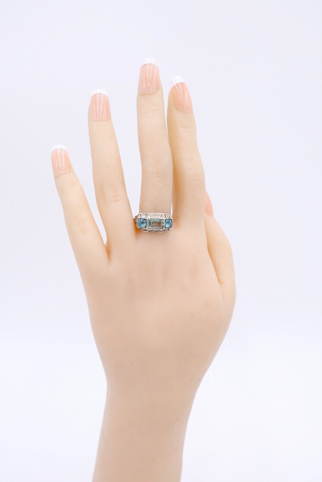 ART DECO Damenring Ring Silber 830 Gr. 56 mit grünen Glasstein - Antikhandel-Stuttgart