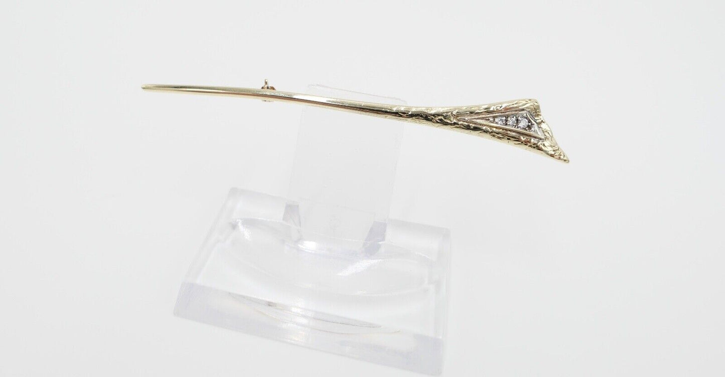 80er Jahre Brosche mit Zirkonia Gold 333 / 8K Stabbrosche - Antikhandel-Stuttgart