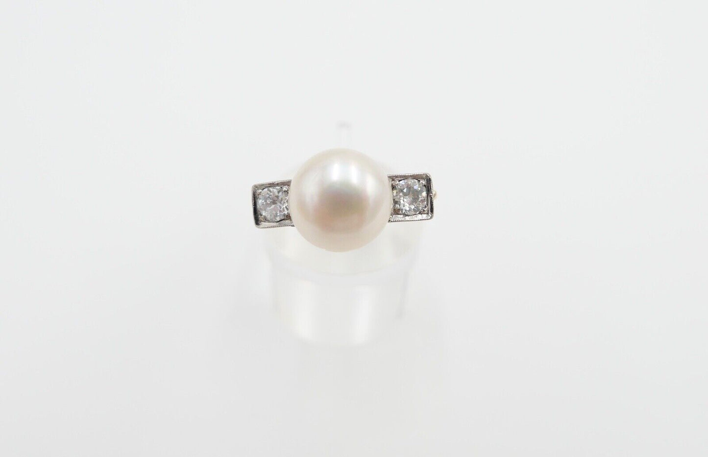 antik Damen Ring Gold 585 / 14K Gr. 56 Diamant Altschliff süßwasser Zuchtperle - Antikhandel-Stuttgart