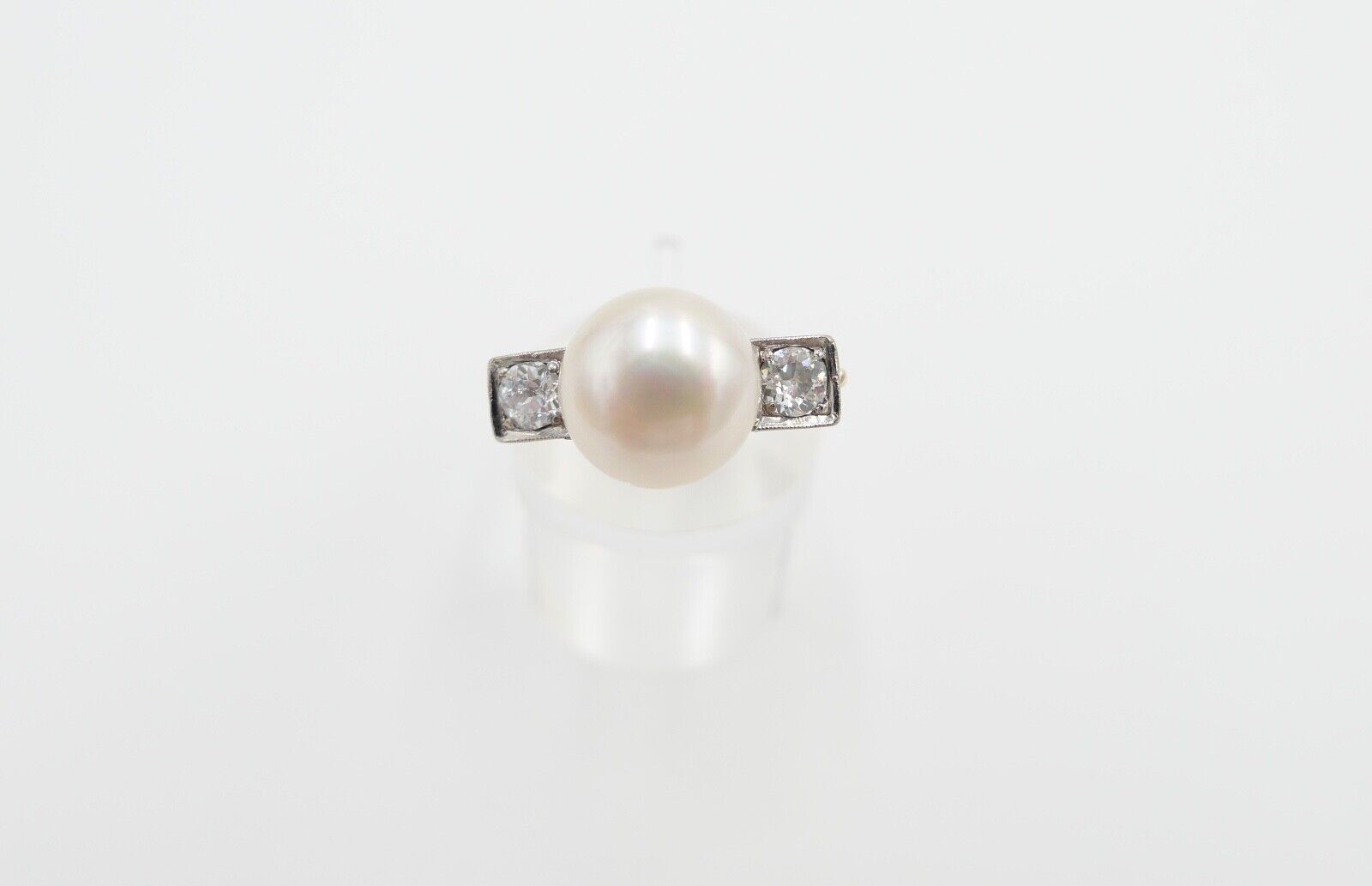 antik Damen Ring Gold 585 / 14K Gr. 56 Diamant Altschliff süßwasser Zuchtperle - Antikhandel-Stuttgart