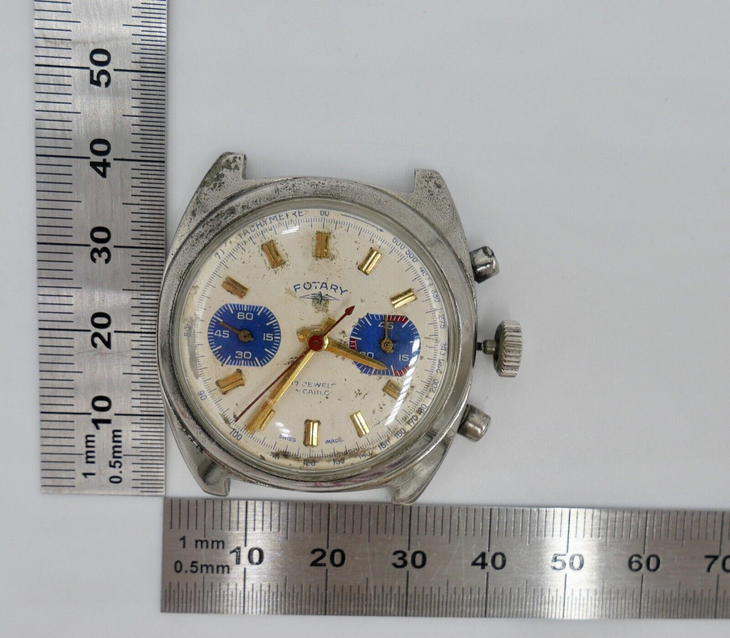 LÄUFT Rotary Cal. Valjoux 7733 Uhrwerk Chronograph seltenes Zifferblatt - Antikhandel-Stuttgart