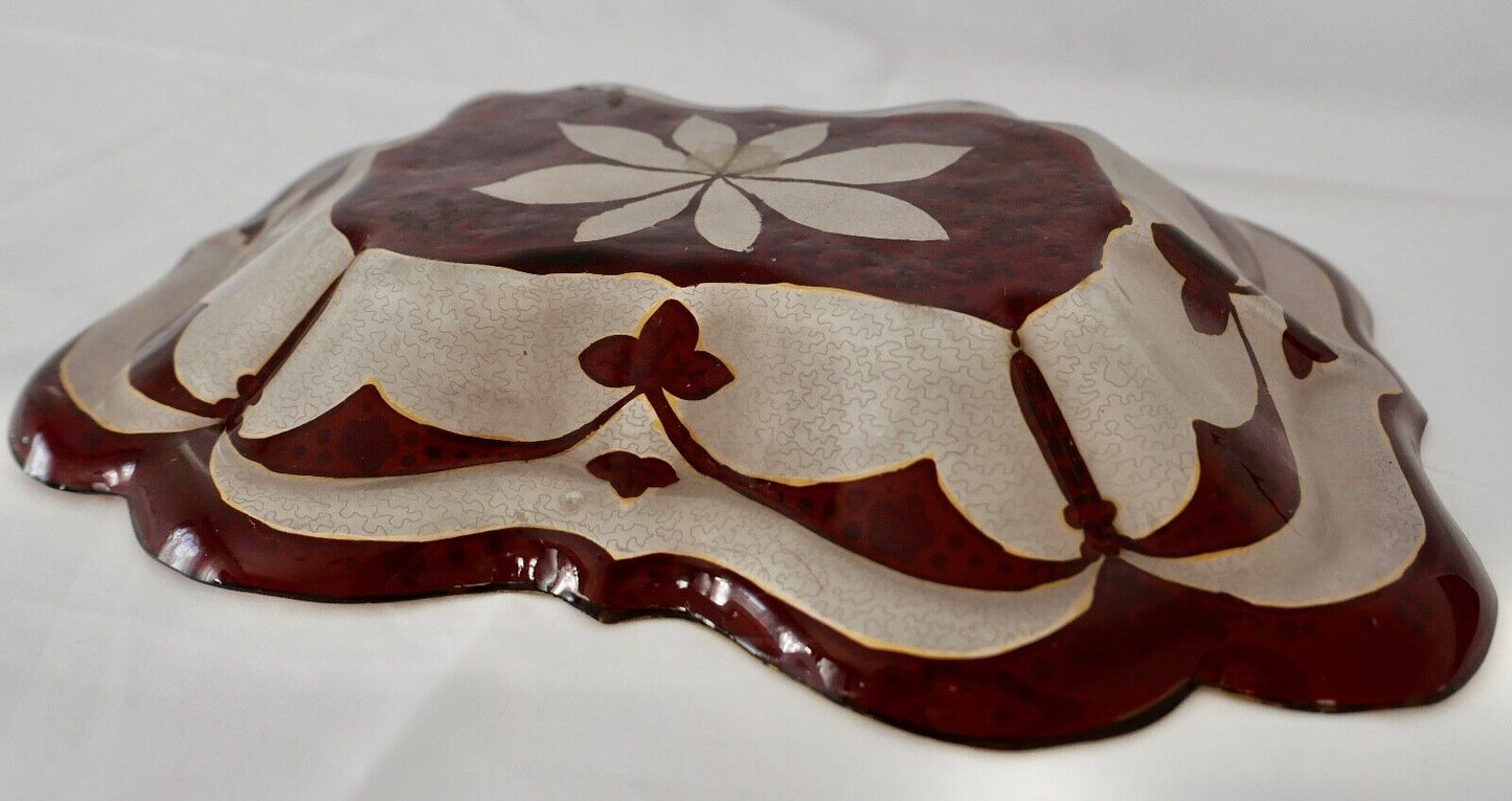 Antike Jugendstil Glasschale um 1900 Rot Gold Handgefertigt Handbemalt 34x23cm - Antikhandel-Stuttgart