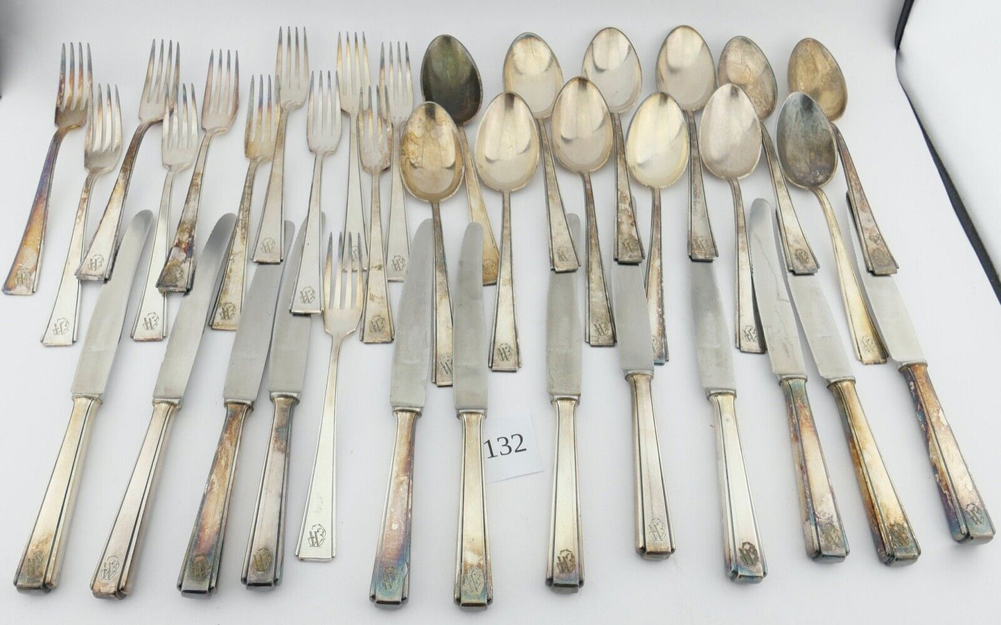 Art Deco " GEBR. HEPP 90 " 36 Tlg. cutlery Besteck 1930er 1940er Monogramm JW WJ - Antikhandel-Stuttgart