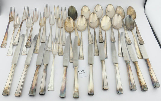 Art Deco " GEBR. HEPP 90 " 36 Tlg. cutlery Besteck 1930er 1940er Monogramm JW WJ - Antikhandel-Stuttgart