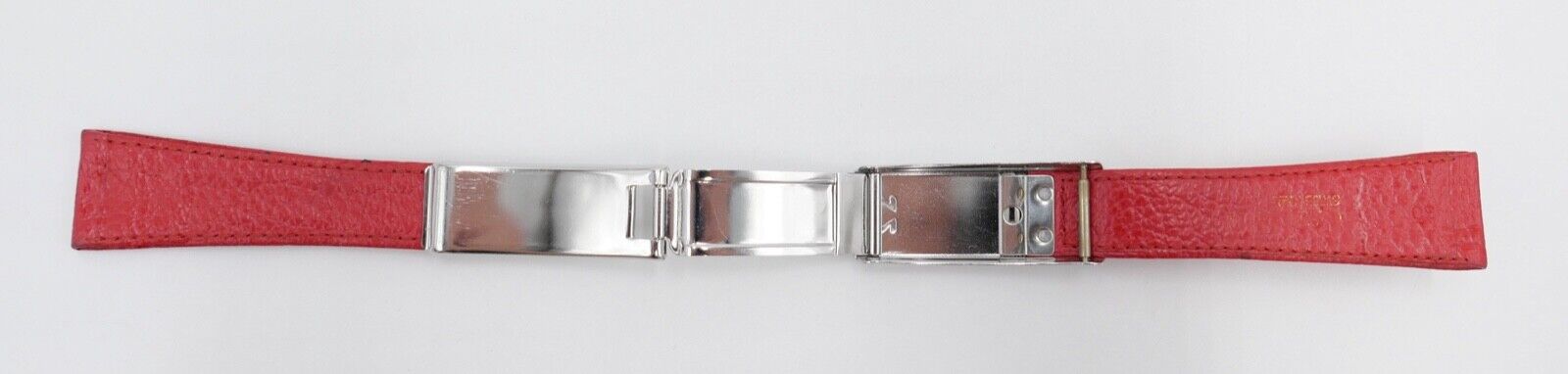 NEU ORIGINAL Vintage OMEGA No. 27 Lederband Rot Edelstahl Faltschliesse 19/14 mm - Antikhandel-Stuttgart
