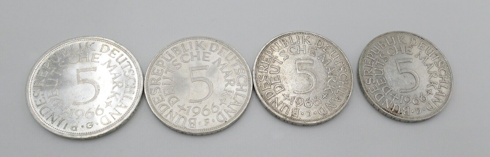 4x 5 DM 1966 J.387 Silbermünzen Silberadler Heiermann Komplettsatz D F G J - Antikhandel-Stuttgart