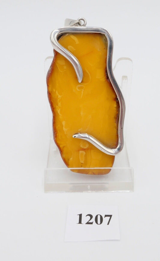 Großer Bernstein Butterscotch Anhänger Silber HANDGEFERTIGT 8,3 cm - Antikhandel-Stuttgart