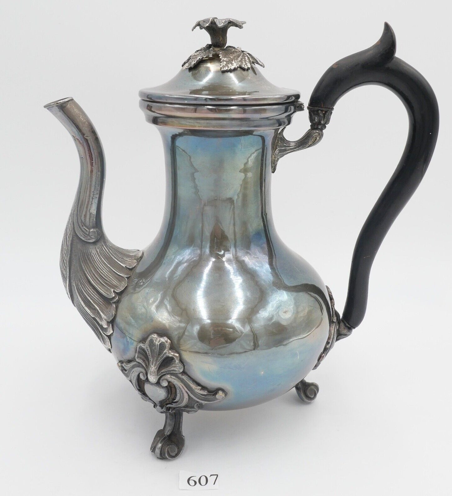 alte schöne florale Teekanne versilbert Double - Antikhandel-Stuttgart