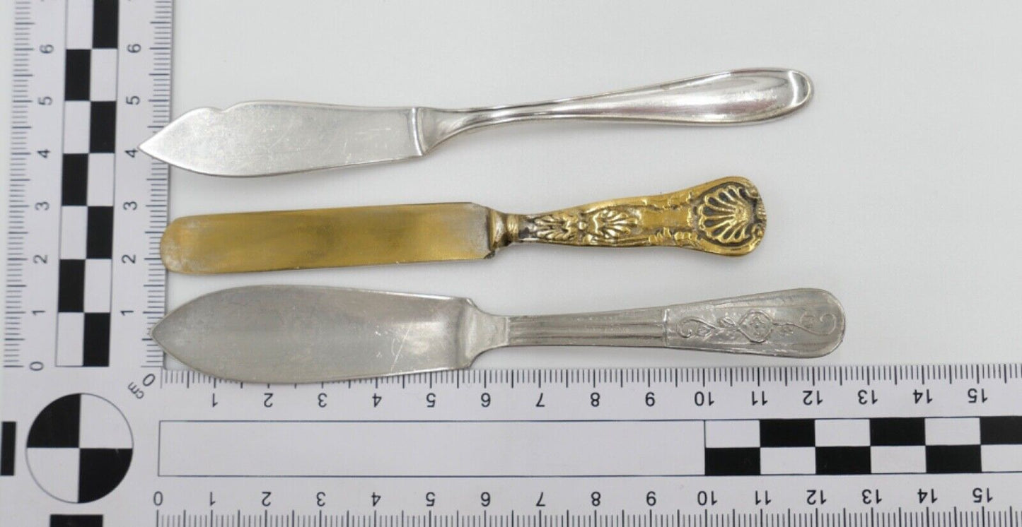 3 Tlg. vergoldet / versilbert Kinderbesteck Messer Fischbesteck alt antik - Antikhandel-Stuttgart