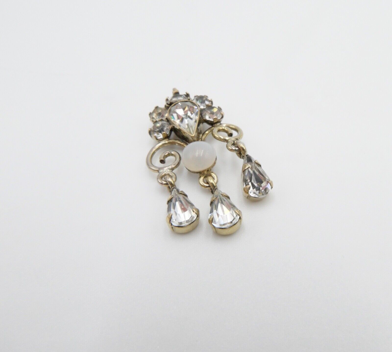 alter Anhänger vergoldet mit Glassteinen Ø 31mm 1960er Jahre - Antikhandel-Stuttgart