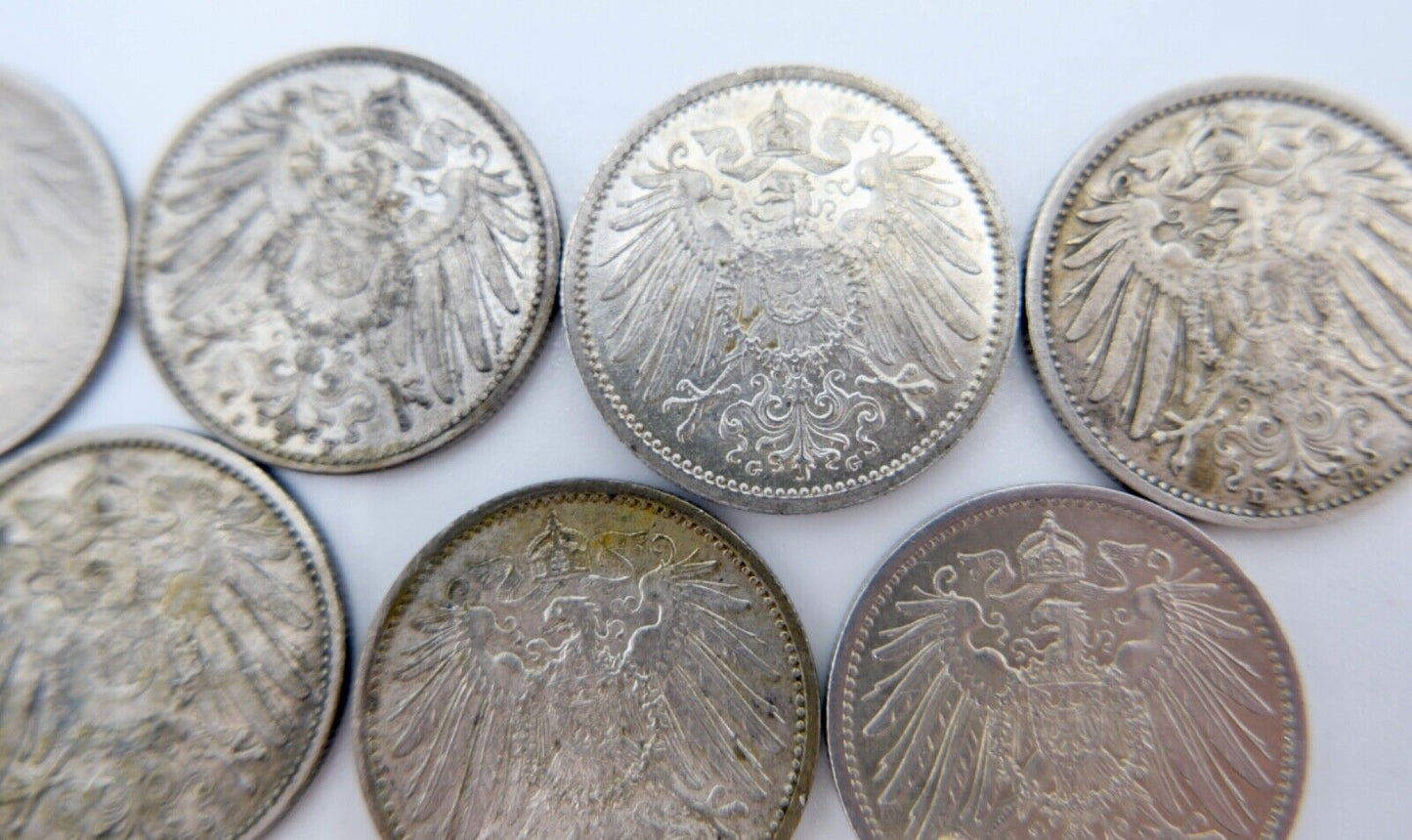 7x 1 Mark 1902 1903 1904 1910 1914 1915 D F G A Silbermünze Jäger J.17 - Antikhandel-Stuttgart
