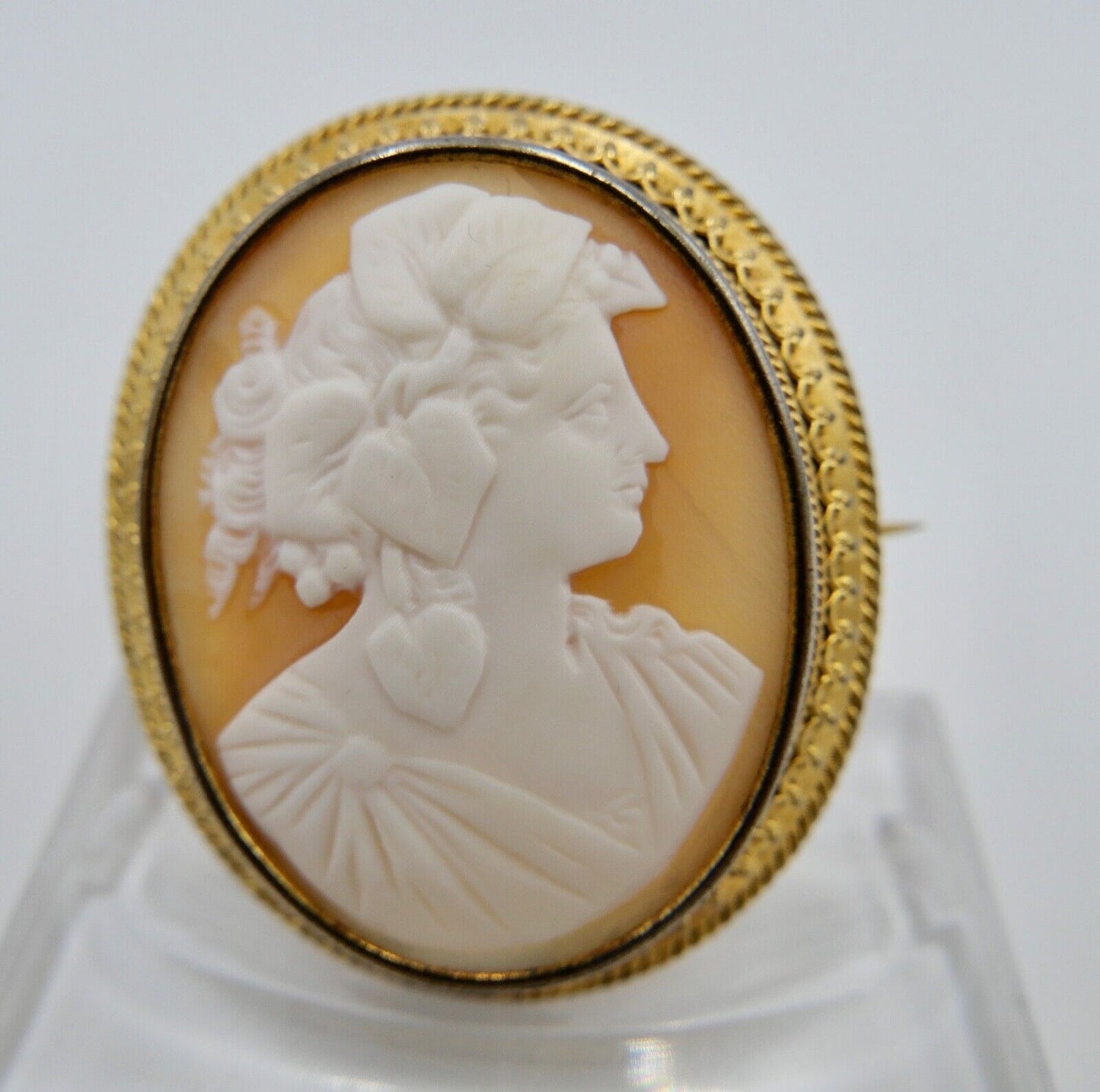 Antike Brosche Silber feuervergoldet 43 mm GEMME KAMEE 19. JH ziseliert - Antikhandel-Stuttgart