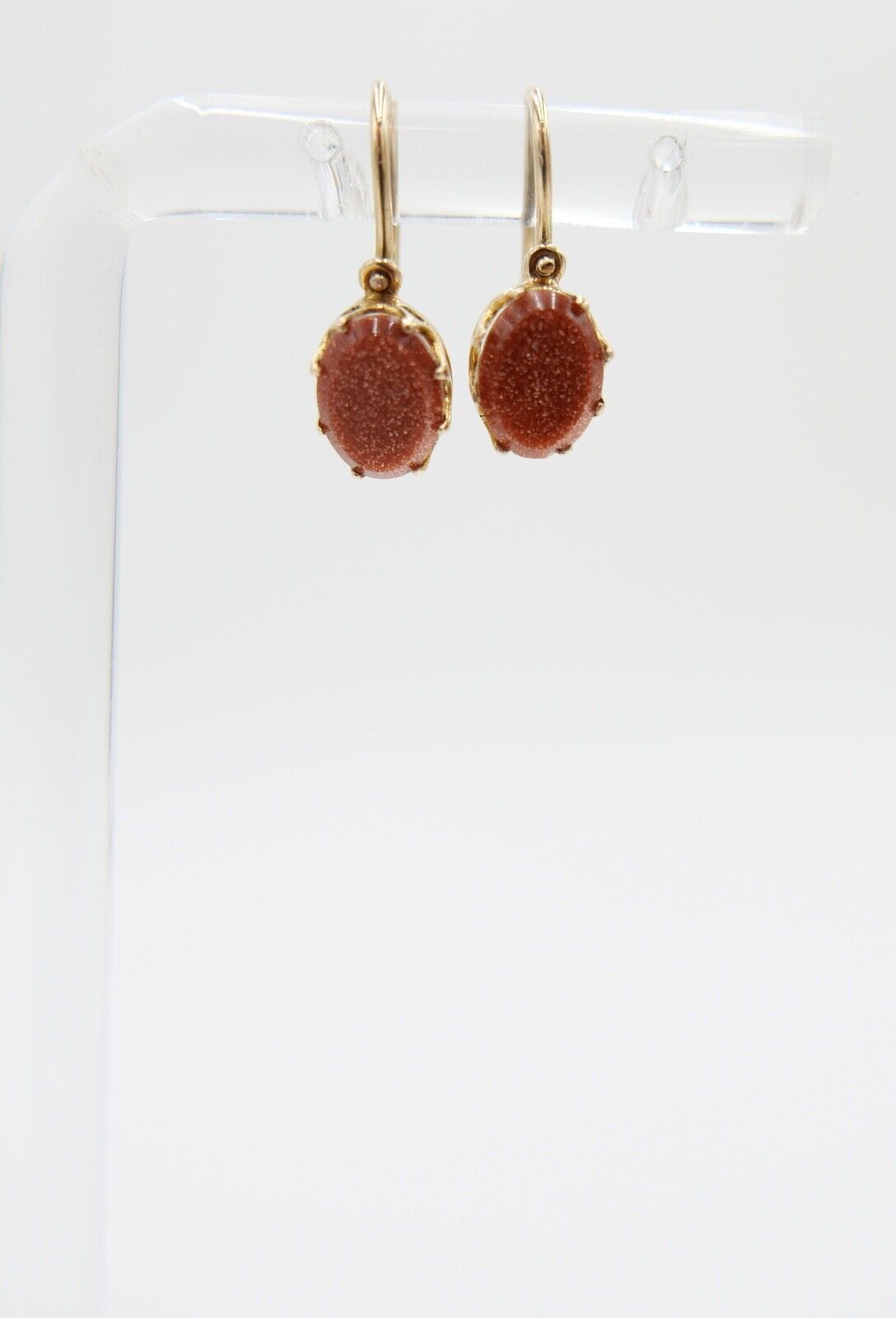 80er Jahre Ohrringe Ohrhänger GOLD 585 / 14K mit Goldfluss / Sonnenstein - Antikhandel-Stuttgart