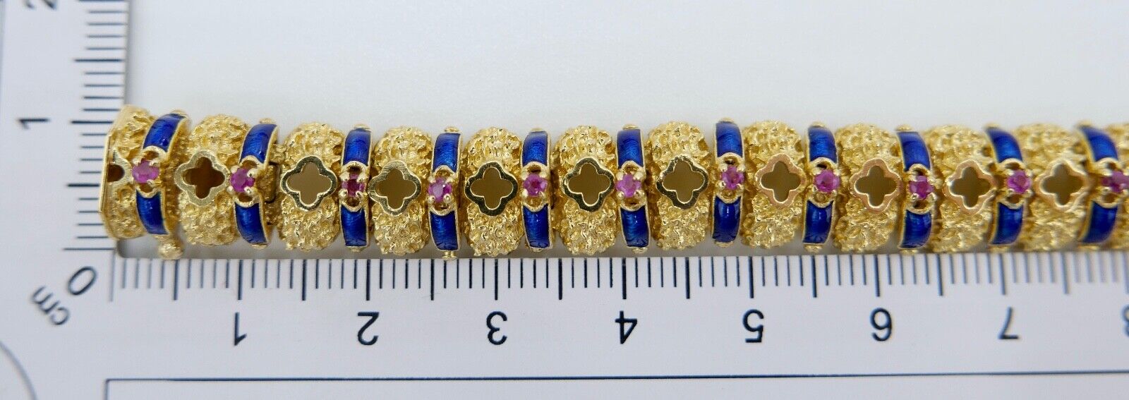 Massives UNOAERRE Gelbgold Armband 750 18K Emaille Rubin 1AR Arezzo Italien 60er - Antikhandel-Stuttgart