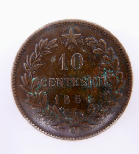 Münze Italien 10 Centesimi 1866 OM Vittorio Emanuele II. ss-vz - Antikhandel-Stuttgart
