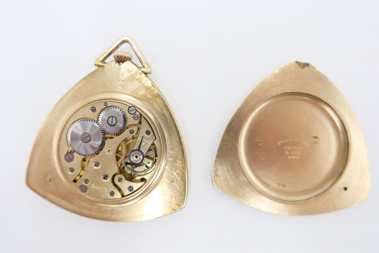 Taschenuhr Seltene Dreieckige LANCO vergoldet pocket watch Dreieck Plaque Or - Antikhandel-Stuttgart