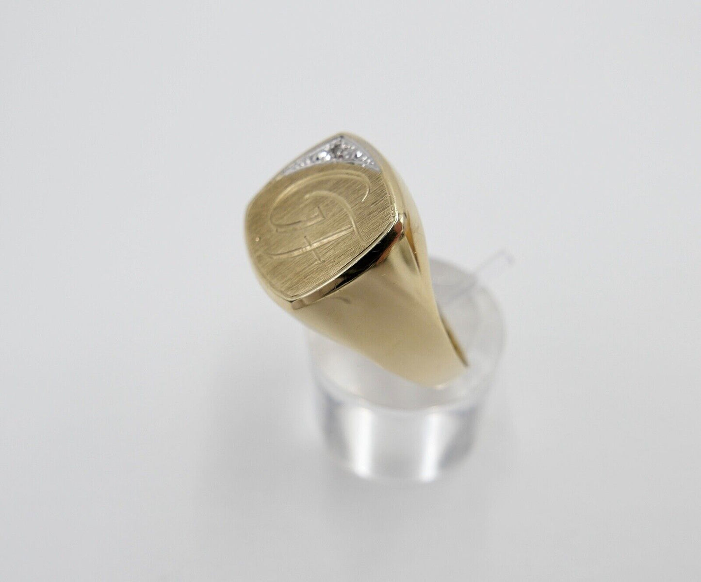 80er Gold Siegelring mit Diamant 333 8K Herrenring Gr. 74 Monogramm Initialen GF - Antikhandel-Stuttgart