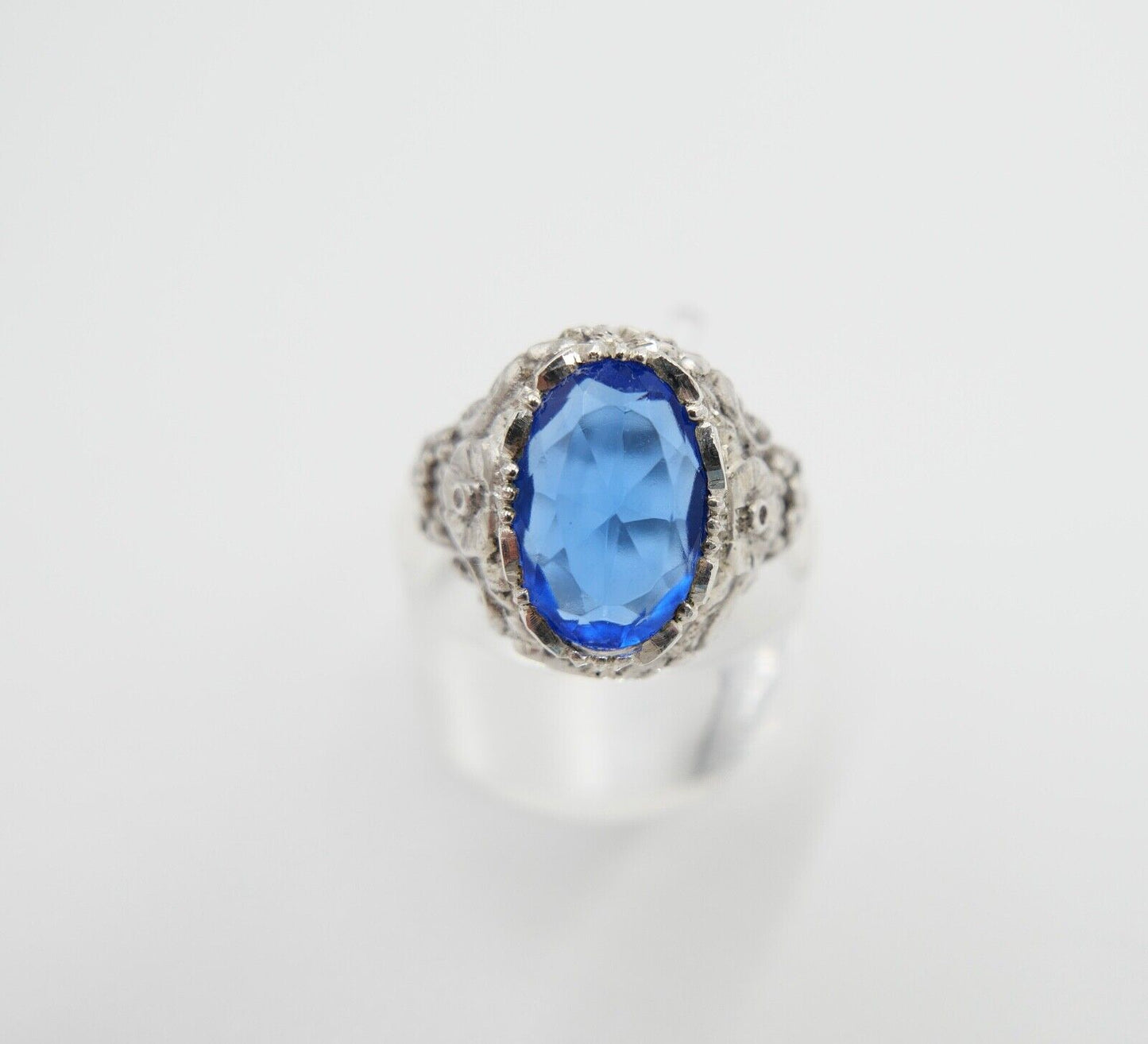 Jugendstil Damenring Ring Silber 935 Gr. 56 mit blauem Glasstein - Antikhandel-Stuttgart
