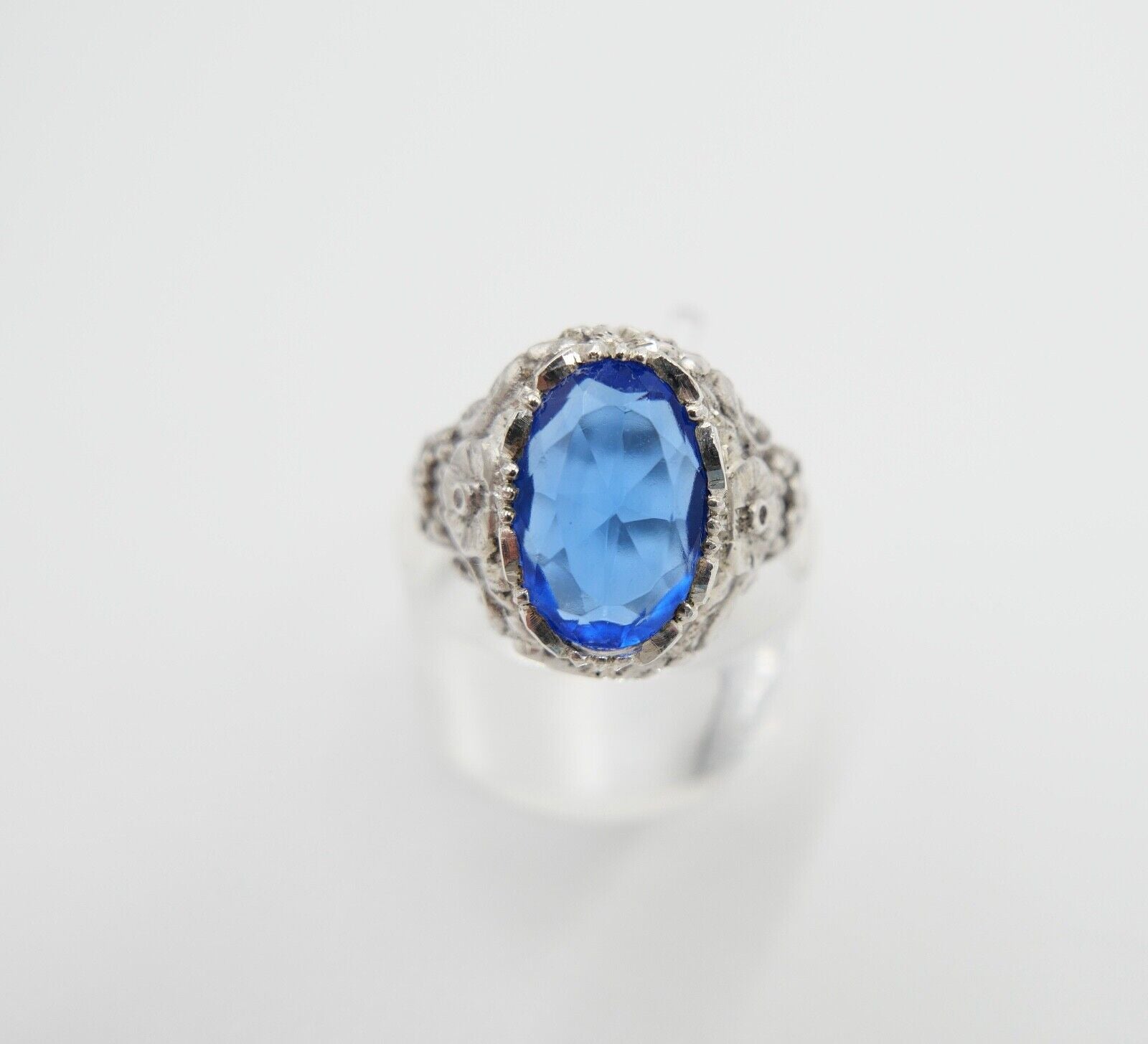 Jugendstil Damenring Ring Silber 935 Gr. 56 mit blauem Glasstein - Antikhandel-Stuttgart