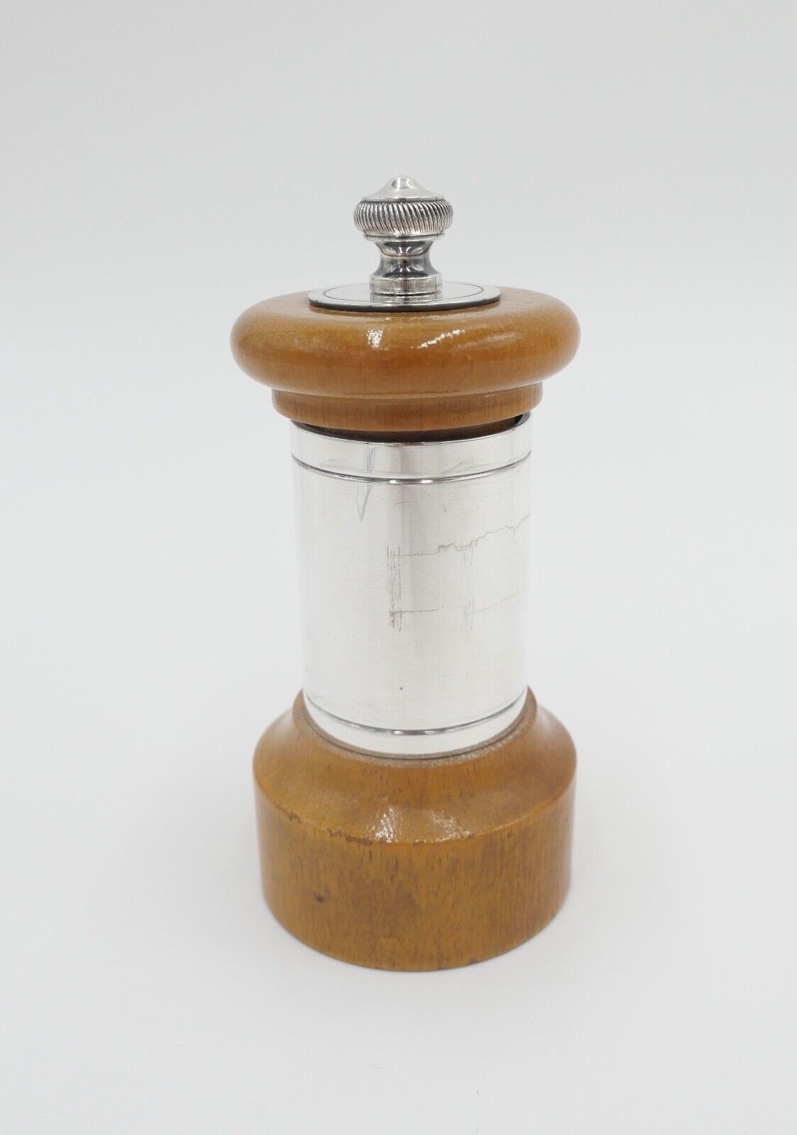 60er Jahre Christofle Pfeffermühle Frankreich versilbert Holz - Antikhandel-Stuttgart